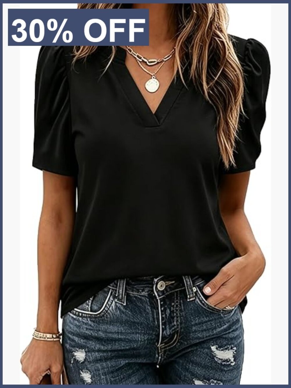 Puff Short Sleeve V Neck Blouse Dressy Casual Spring Boho Floral